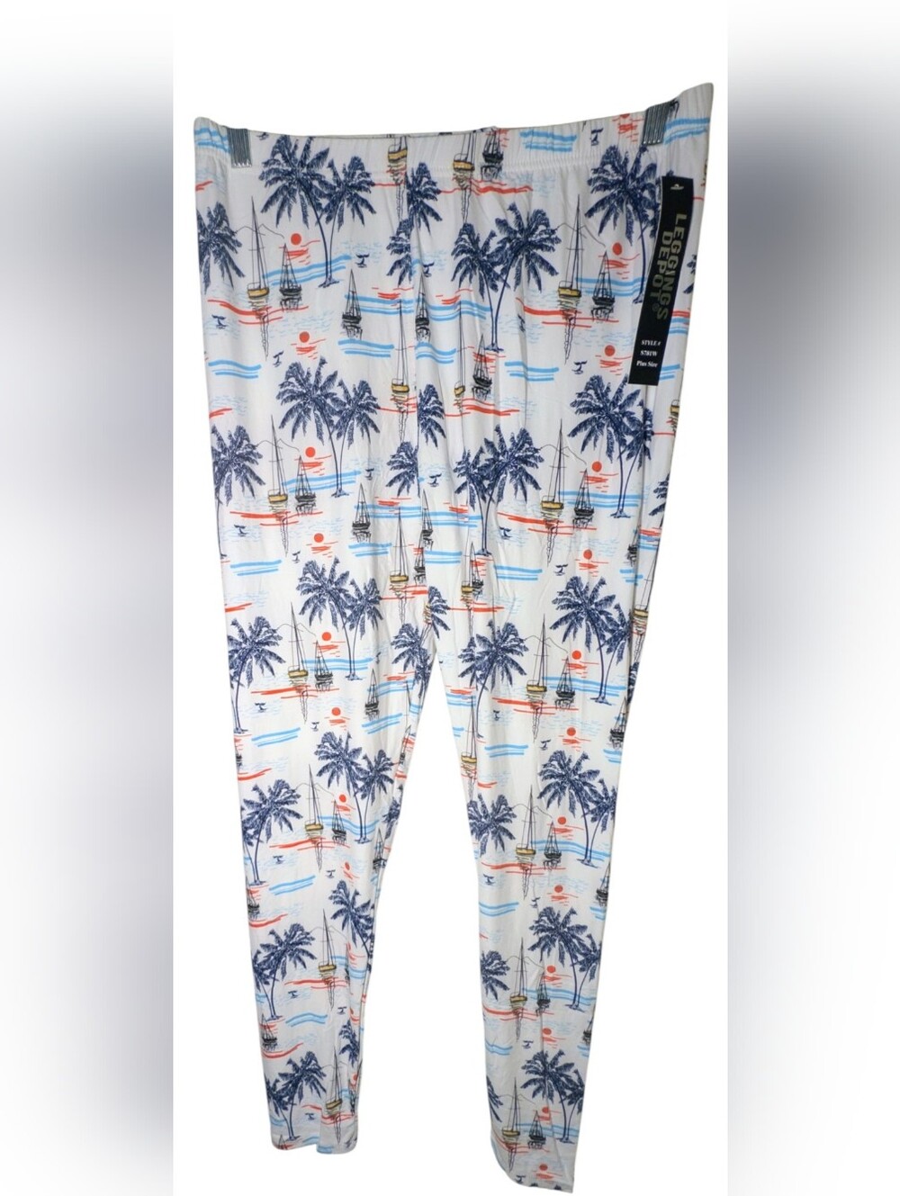 Leggings Depot Plus Size Tropical Palm Tree Sailboat Print Leggings NWT